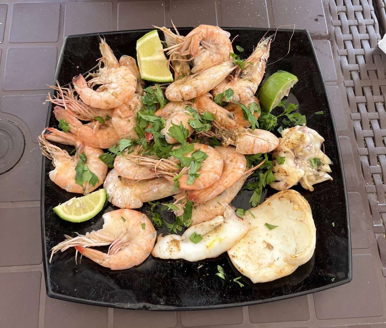 Grilled shrimp and cuttlefish plate